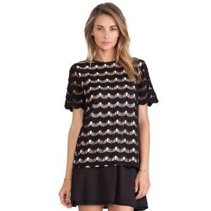 KATE SPADE New York black scalloped lace 100% cotton short sleeve top blouse